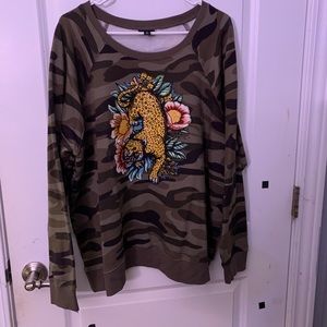 Torrid camo pull over crew neck sweater